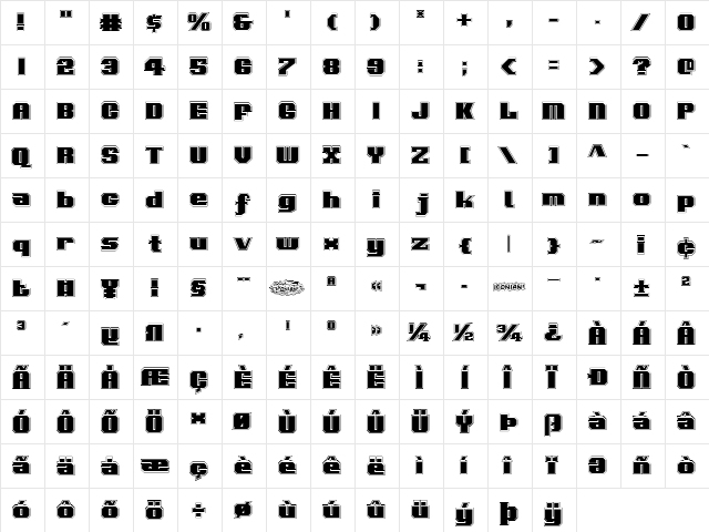 Voortrekker Pro Regular  glyph index