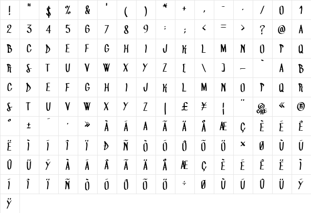 SURVEE CRE Regular  glyph index