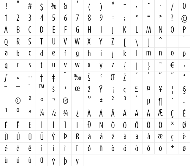DaxCompact-Regular Regular  glyph index