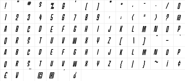 MechEffects One BB Italic  glyph index