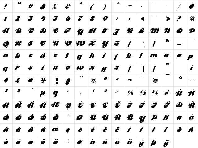 Motter Becker Femina Regular  glyph index