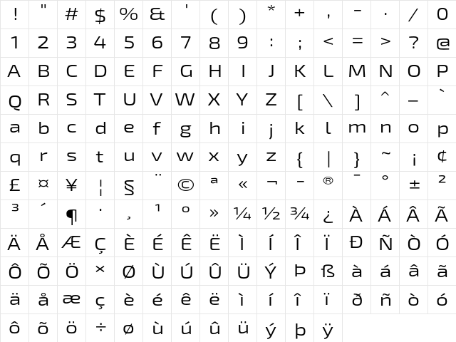 Exo 2 Regular Expanded  glyph index