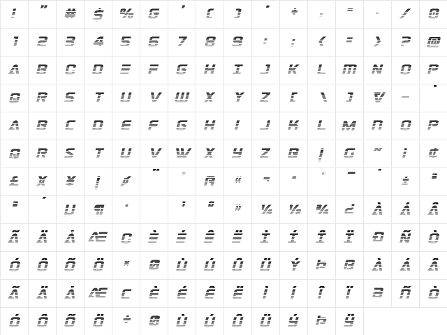 Astro Armada Gradient 2 Italic Regular  glyph index