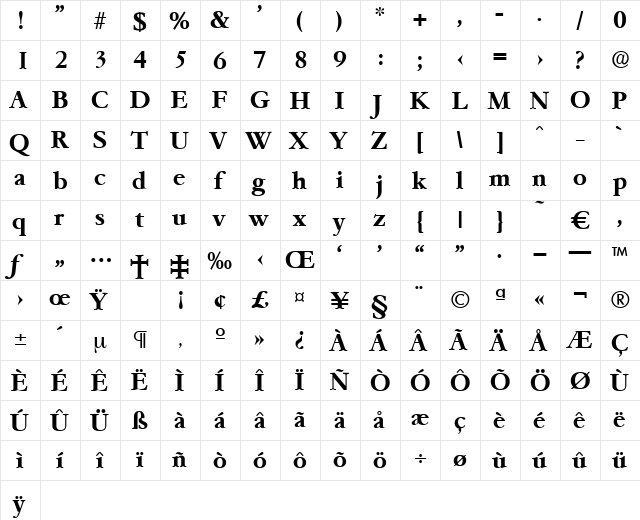 Garemond-DemiBold Regular  glyph index