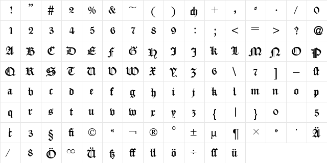 CassyGothicDB Normal  glyph index