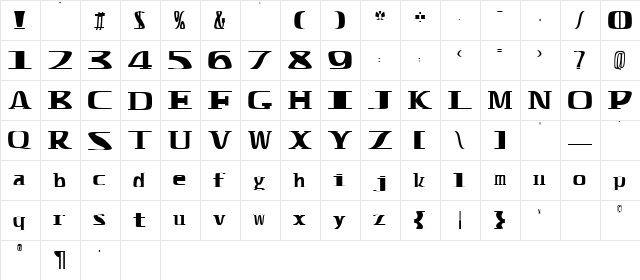 OgdoadHorzontal Regular  glyph index