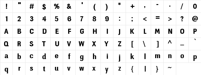 InkberryCondensedBoldA1 Regular  glyph index