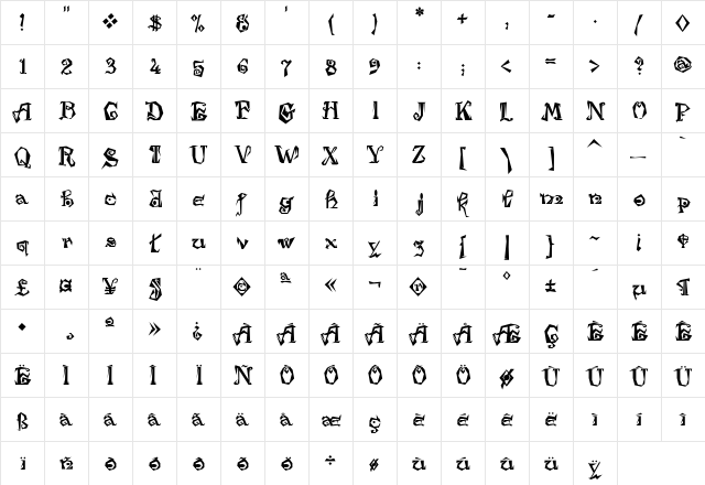 Damosel Medium  glyph index