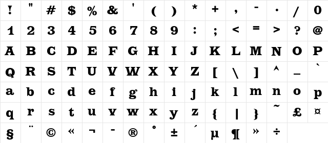 EtienneC Bold  glyph index