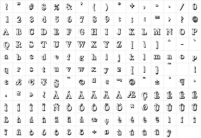 WesleyBeckerShadow-ExtraBold Regular  glyph index