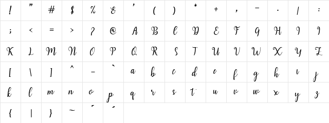 Haearty Script Regular  glyph index