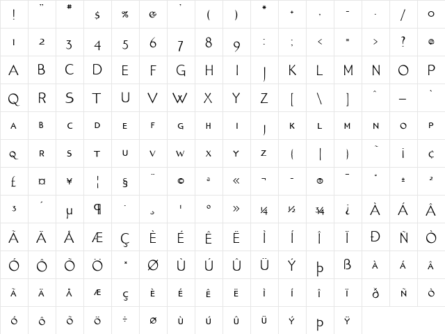 Tonic Regular  glyph index