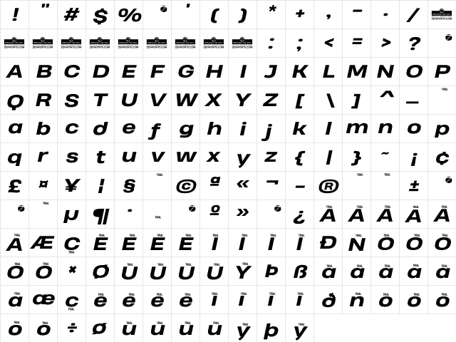 Heading Pro Wide Trial ExtraBold Italic  glyph index