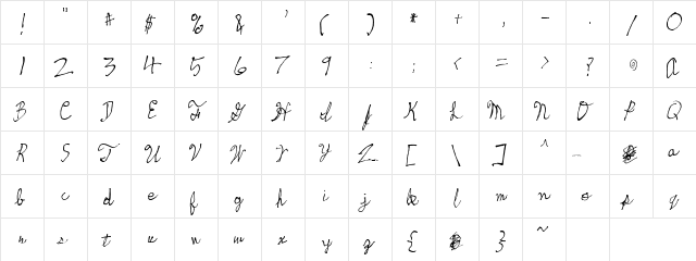 skeetch Regular  glyph index