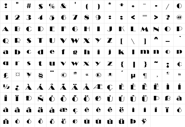 RockSide ExtraThick Regular  glyph index