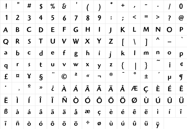 HighlanderEF Medium  glyph index