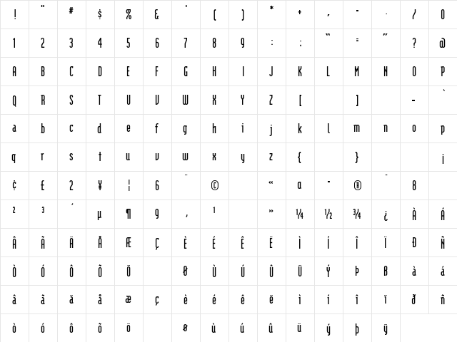 ModulaBold Regular  glyph index