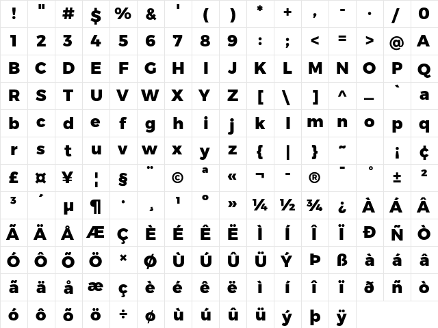 Trueno ExtraBold  glyph index