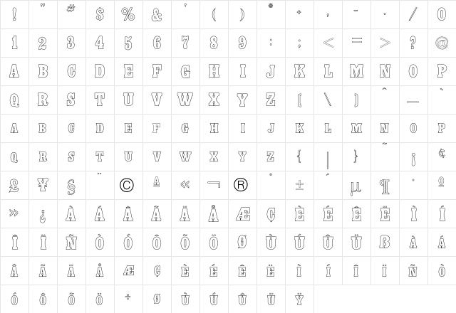 Headliner Outline  glyph index
