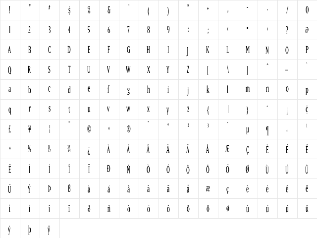 MatrixNarrowLining Regular  glyph index