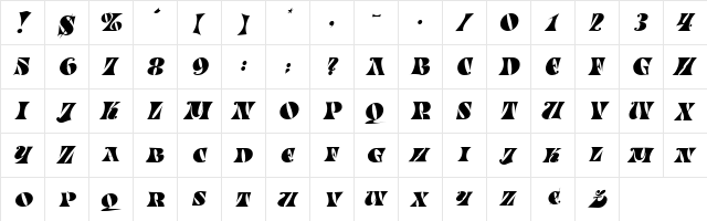 SallyExpert Oblique  glyph index