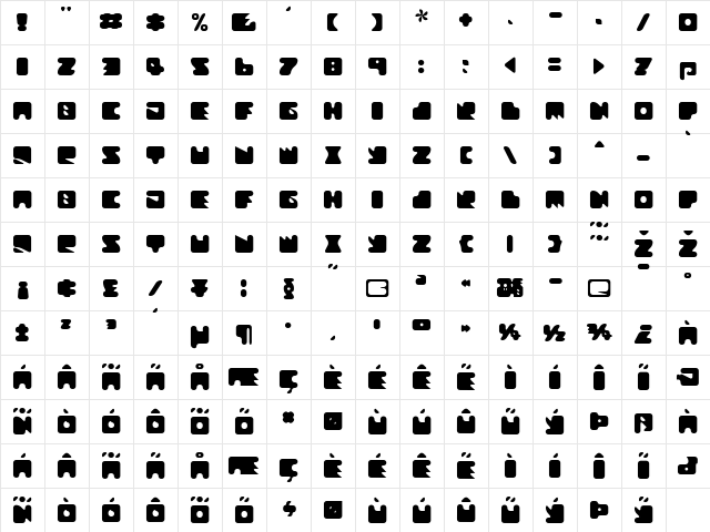 Textan Round Regular  glyph index
