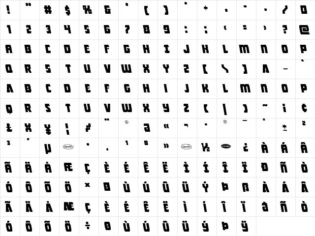 Intergalactic Leftalic Italic  glyph index