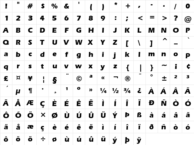 ITC Eras Bold  glyph index