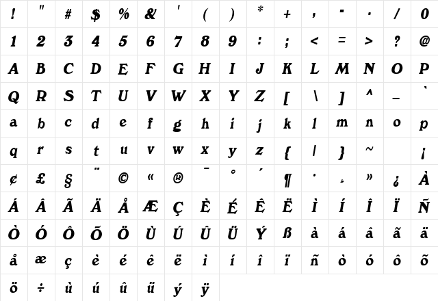 JauresCond Oblique  glyph index