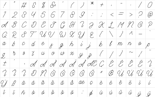 Aamono line Regular  glyph index