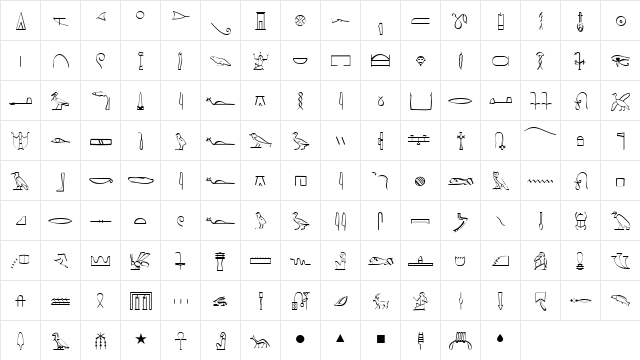 Hieroglyphic Regular  glyph index