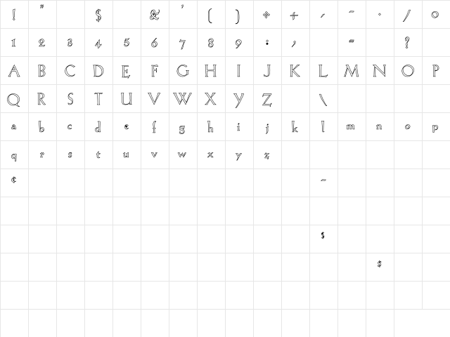LilHvy Hollow Regular  glyph index