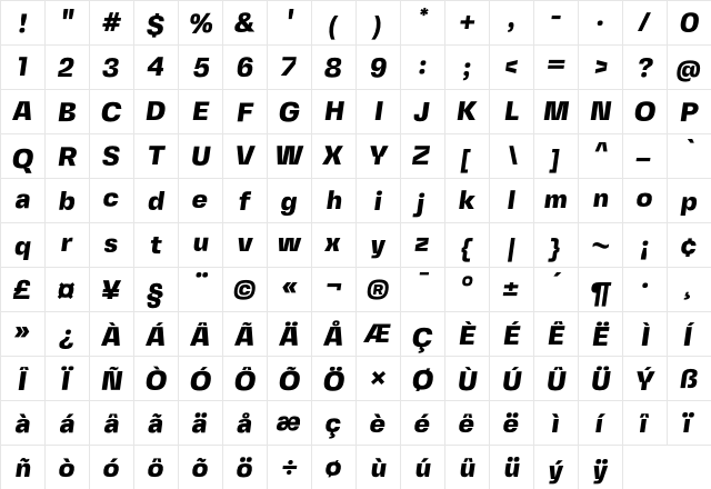 Fivo Sans Modern Heavy Regular  glyph index