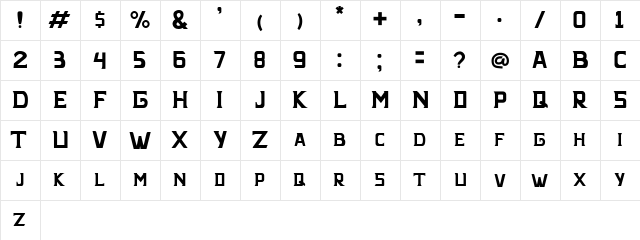 Unnamed Regular  glyph index