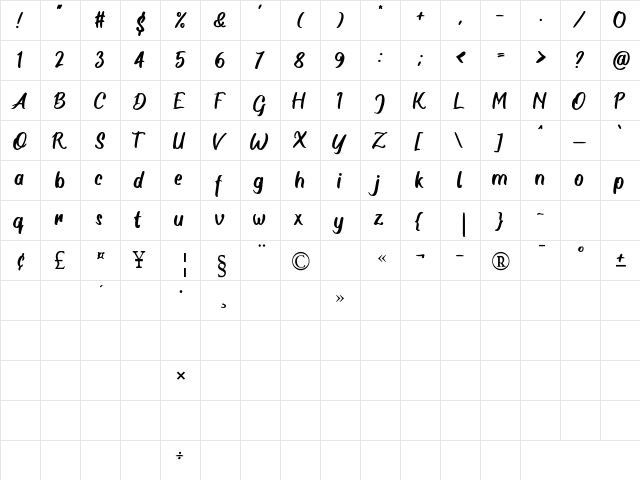 Scarlet Regular  glyph index