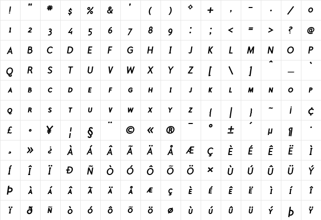Polymer Caps Bold Italic  glyph index