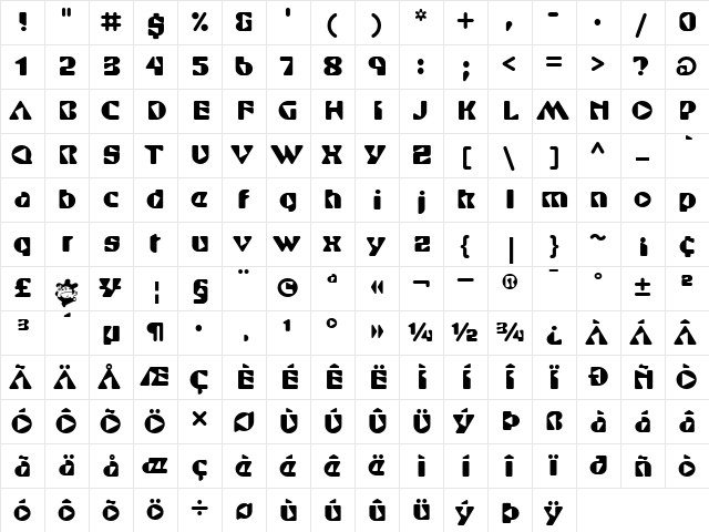 ShurikenBoy Roman  glyph index