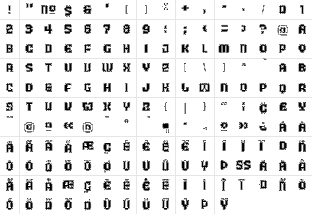 Judgement Regular  glyph index