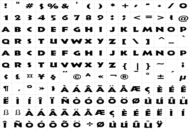 Indy Extended Normal  glyph index