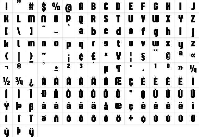 Maung Regular  glyph index