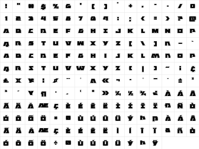 Eagle Strike Academy Regular  glyph index