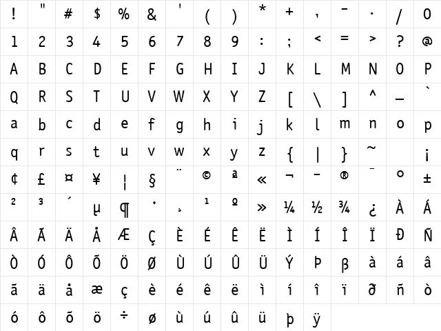 Saturday Sans ICG Regular  glyph index