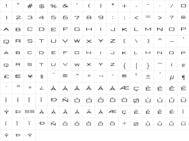 Nedian Light  glyph index