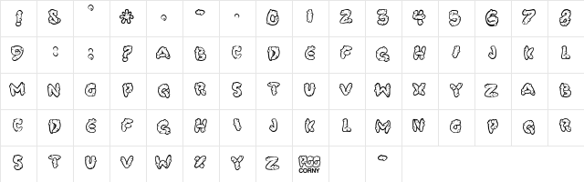 PooCorny Regular  glyph index