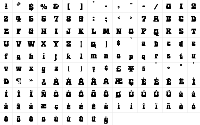 Laurent Regular  glyph index