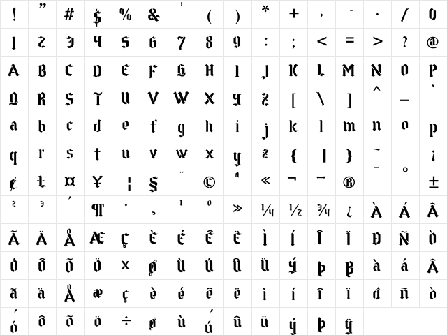 Goth Stencil Premium Stencil  glyph index