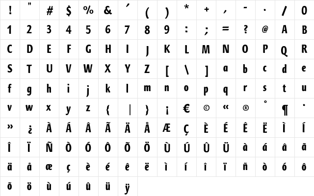 CarrefourUltraCond Bold  glyph index