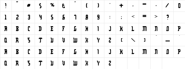 Bold n Slanting Regular  glyph index