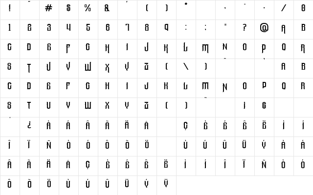 The Lost Canyon Regular  glyph index