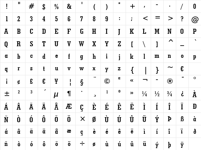 GeoSlab703 MdCn BT Bold  glyph index